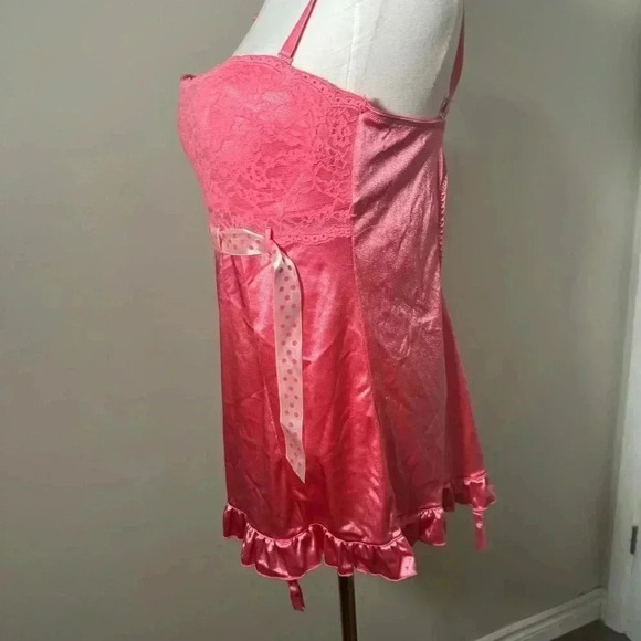 Y2K satin Barbie babydoll mini  slip/cheminse with polka dot ribbon L coquette - Picture 4 of 6